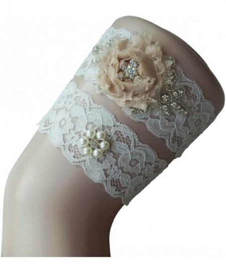 Garters & Garter Belts Women's Lace Edge Lace Bridal Garters Wedding Garters with Pearl - Champagne - CK186TQGMQZ