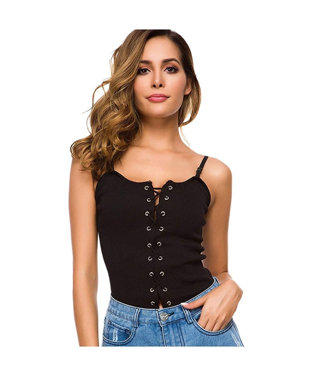 Baby Dolls & Chemises Sexy Womens Solid Color Ultrashort Sleeveless Summer Vest Sling Casual Tube Tops - Black 3 - CT197MKS5HY
