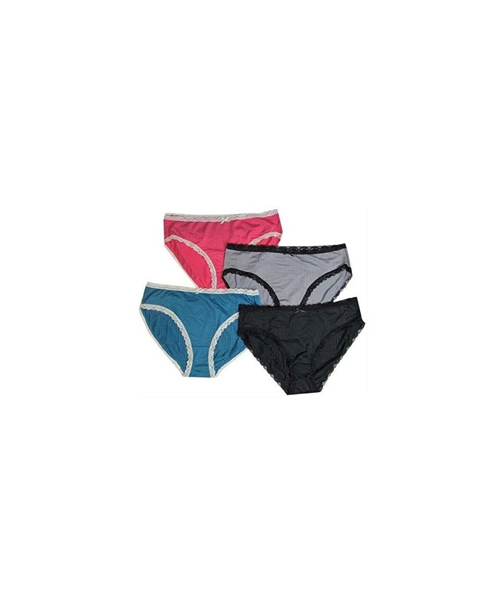 Panties Microfiber Brief with Lace 4 Pack Bright (Black- Emerald Green- Grey- Hot Pink) Large - Black- Emerald Green- Grey- H...