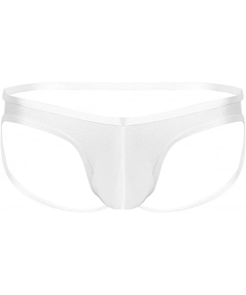 Briefs Men's Low Rise Bulge Pouch Breathable Open Butt Jockstrap Underwear Cheeky Briefs - White - C319D3WTDYU