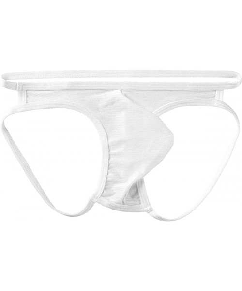 Briefs Men's Low Rise Bulge Pouch Breathable Open Butt Jockstrap Underwear Cheeky Briefs - White - C319D3WTDYU