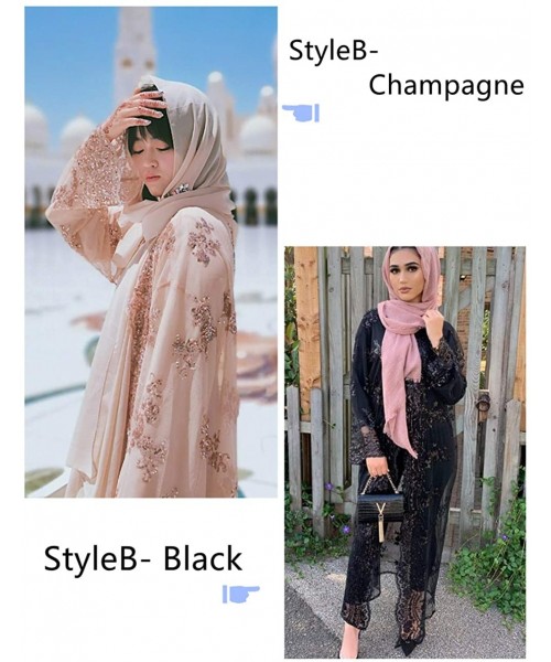 Robes Women's Sequins Cardigan- Saudi Arab Tulle Soft Robe Ethnic Clothes Abaya Dress (Hijab Not Includes) - B Black - CD19D0...