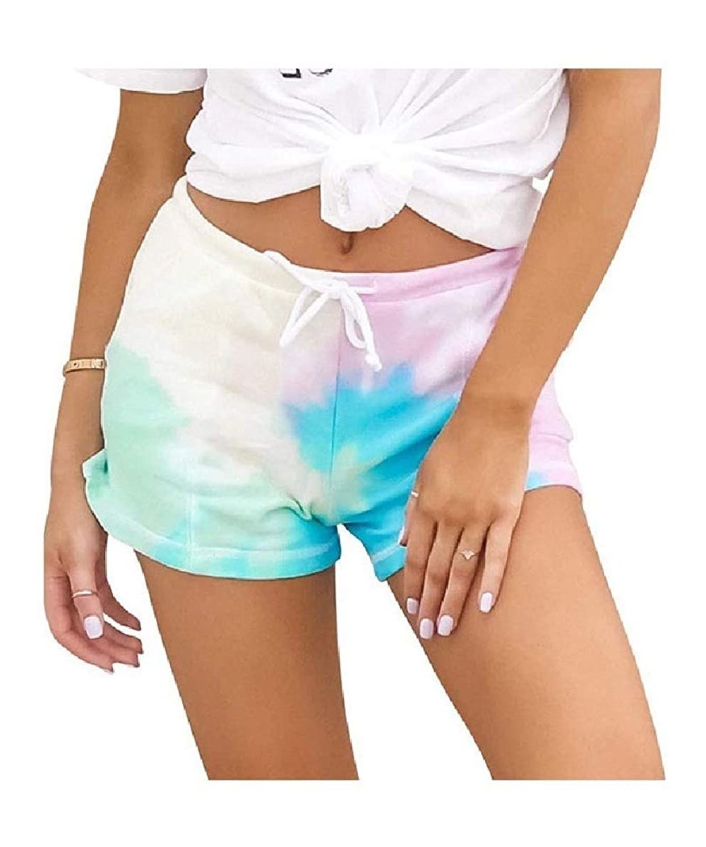 Bottoms Women Casual Tie Dye Print Loose Pajama Elastic Waist Shorts - 1 - CB19CIYWROH