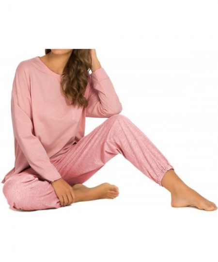 Sets Women's Pajamas Set Long Sleeve Tops and Pants Sleepwear Loose Nightwear Pjs - A_pink2 - CM193ZR8GNY
