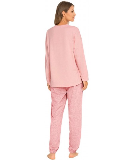 Sets Women's Pajamas Set Long Sleeve Tops and Pants Sleepwear Loose Nightwear Pjs - A_pink2 - CM193ZR8GNY