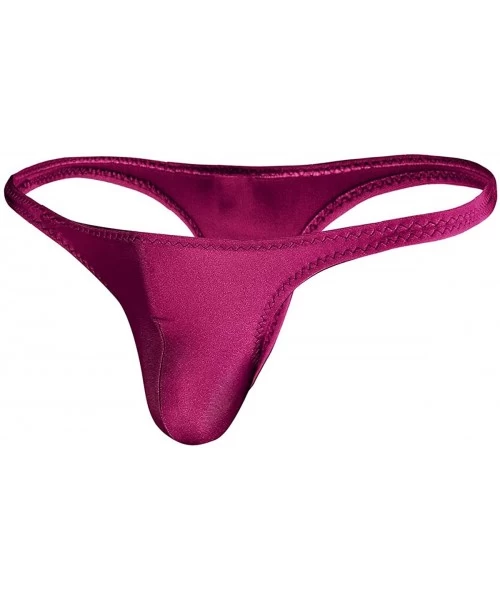 G-Strings & Thongs Men's Sexy Bikini Thong Briefs Low Rise Bulge Pouch G-String Underwear - Wine Red - CL18DH57RGX