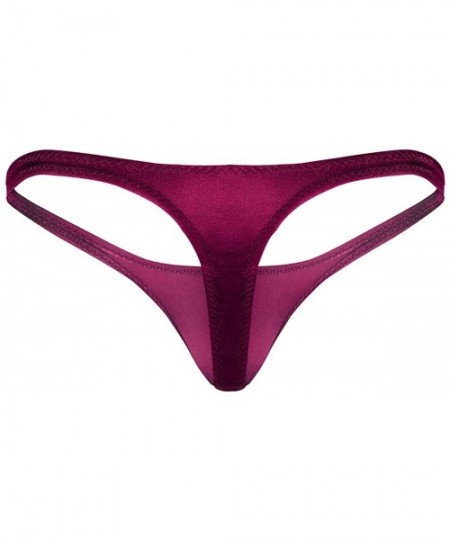 G-Strings & Thongs Men's Sexy Bikini Thong Briefs Low Rise Bulge Pouch G-String Underwear - Wine Red - CL18DH57RGX