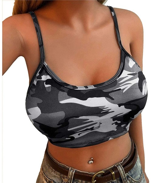 Camisoles & Tanks Women's Sexy Spaghetti Strap Camouflage Print Casual Camisole Vest Crop Tops - Grey - CX19DEUOD6L