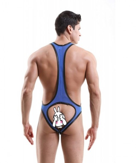 G-Strings & Thongs Men's Jockstrap Leotard Underwear Jumpsuits Wrestling Singlet Bodysuit - Blue - CC190T57CY6