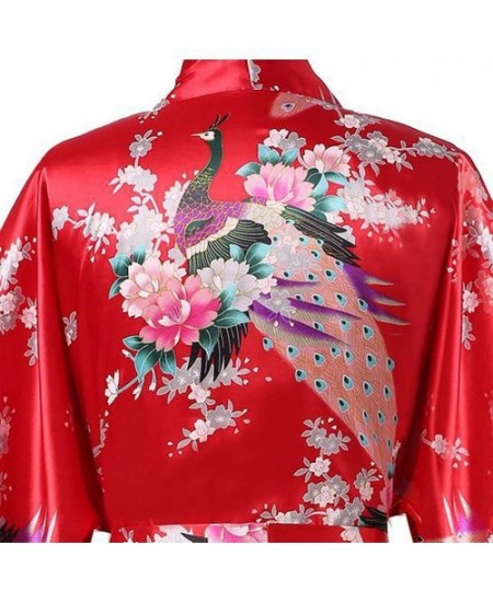 Robes Light Purple Print Flower Women Robe Gown Chinese Traditional Bathrobe Sleepwear Novelty Kimono Dress Mid Length 13 - C...