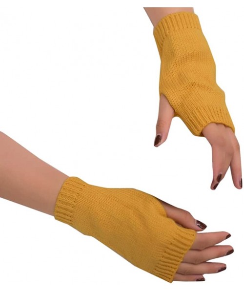 Shapewear Women Girl Knitted Arm Fingerless Warm Winter Gloves Soft Warm Mitten Hot Sale! - Yellow - CD18LLLQISD