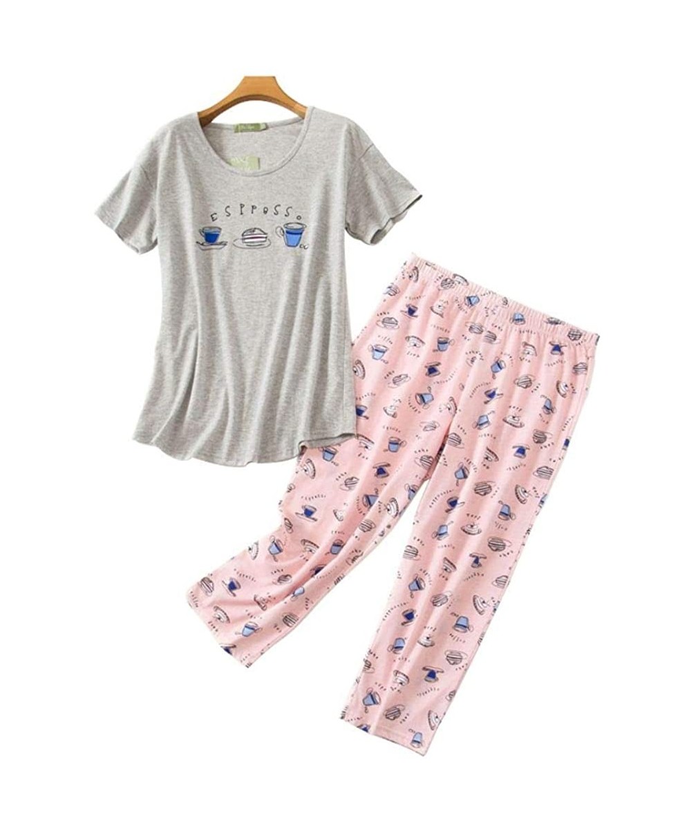 Sets Women's Pajama Sets Capri Pants with Short Tops Cotton Sleepwear Loose Home Wear Cute Cartoon Print Tee 2 Pieces - Grey ...