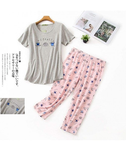 Sets Women's Pajama Sets Capri Pants with Short Tops Cotton Sleepwear Loose Home Wear Cute Cartoon Print Tee 2 Pieces - Grey ...