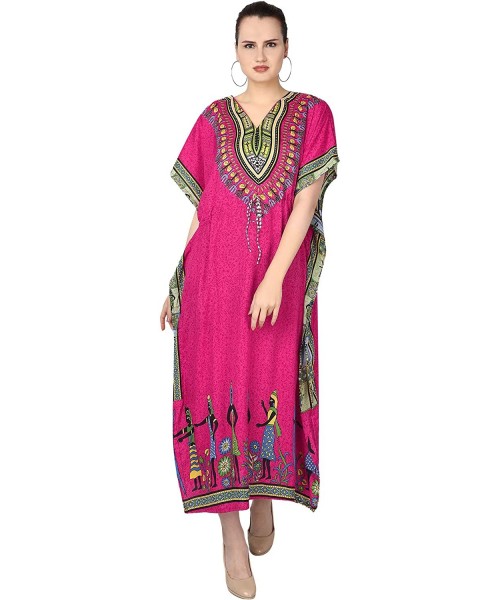 Nightgowns & Sleepshirts Women's Tunic Viscose Caftan Floral Print Maxi Summer Dress (Free-Size) - Pink - CD195KU4QDX
