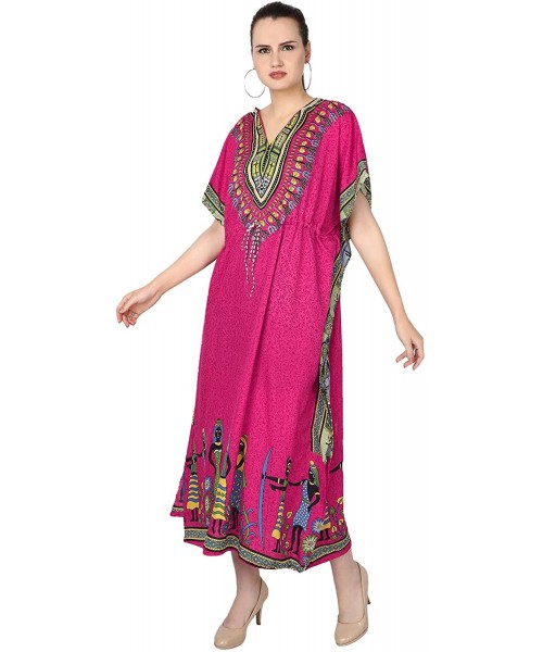 Nightgowns & Sleepshirts Women's Tunic Viscose Caftan Floral Print Maxi Summer Dress (Free-Size) - Pink - CD195KU4QDX