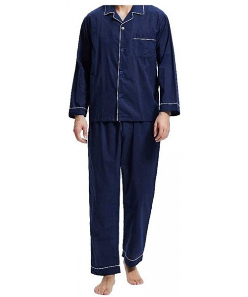 Sleep Sets Pajama Men Sleepwear 100% Cotton Men's Nightwear Long Sleeve Sleep Male - Black - CV18S7NSYYM