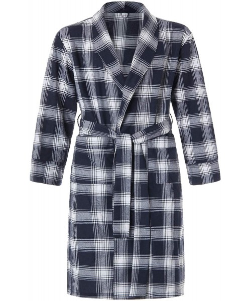Robes Men's Cotton Flannel Robe - Navy - C517YR33QW5