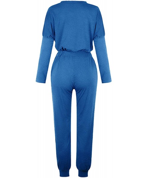 Sets Women's 2 Piece Outfits Set Casual Round Neck Tracksuits Comfy Loungewear - Blue - CM198UZ9SO8