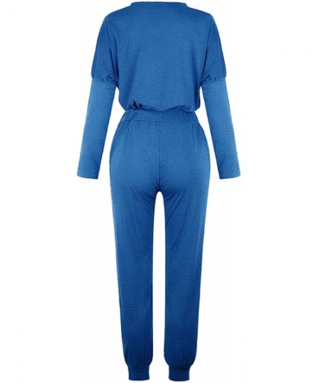 Sets Women's 2 Piece Outfits Set Casual Round Neck Tracksuits Comfy Loungewear - Blue - CM198UZ9SO8