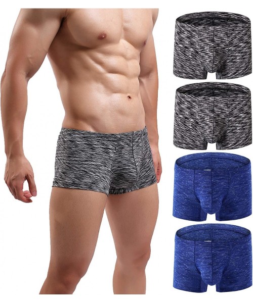 Boxer Briefs Men's Underwear Boxer Briefs Breathable Bulge Pouch Underpants Low Rise Elastic - A32 Black 2 Blue - C918T9KWAK3