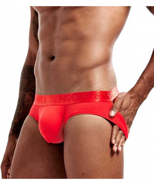 Boxer Briefs Men Underwear- Printing Waistband Breathable Sexy Hips Double Thong Cotton Sport Short Leg Underwear - Red - C01...