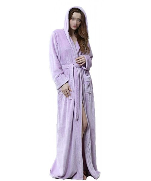 Robes Fleece Bathrobes for Women Long- Adult Hooded Robes Flannel- Ladies House Nightgown Pajamas - Light Purple - C118L67X4IH