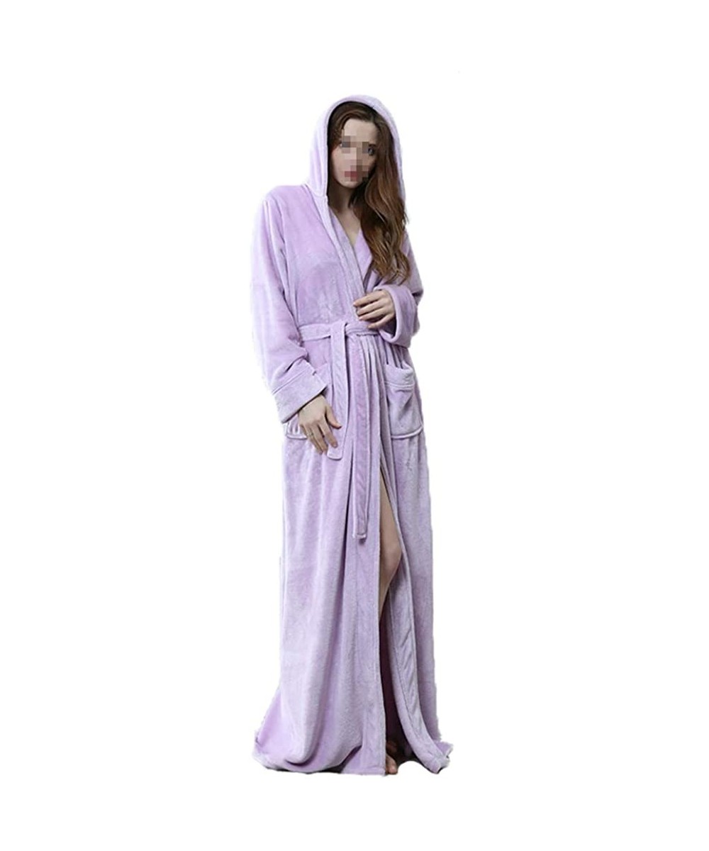 Robes Fleece Bathrobes for Women Long- Adult Hooded Robes Flannel- Ladies House Nightgown Pajamas - Light Purple - C118L67X4IH