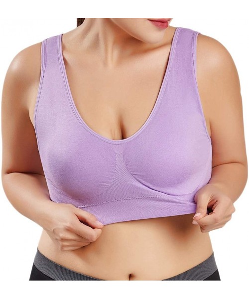 Bras Women Comfort Pure Color Plus Size Bra Seamless Sports Bra -S-6XL - Purple - CU19DWKO4RE