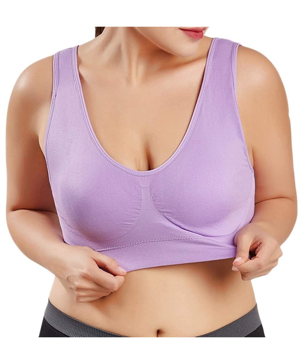 Bras Women Comfort Pure Color Plus Size Bra Seamless Sports Bra -S-6XL - Purple - CU19DWKO4RE
