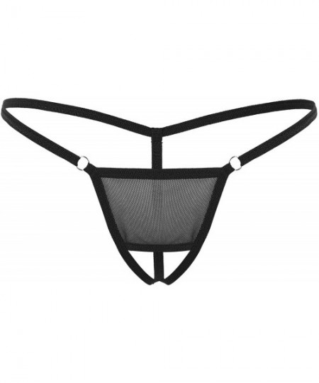 G-Strings & Thongs Mens Low Rise Mini Micro G-String Thong Hollow Out Briefs T-Back Sissy Panties Lingerie - Black - CR19D69XNAM