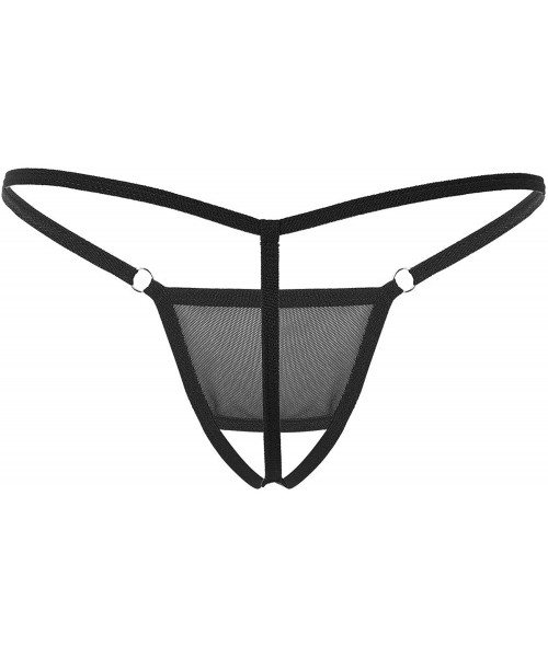 G-Strings & Thongs Mens Low Rise Mini Micro G-String Thong Hollow Out Briefs T-Back Sissy Panties Lingerie - Black - CR19D69XNAM