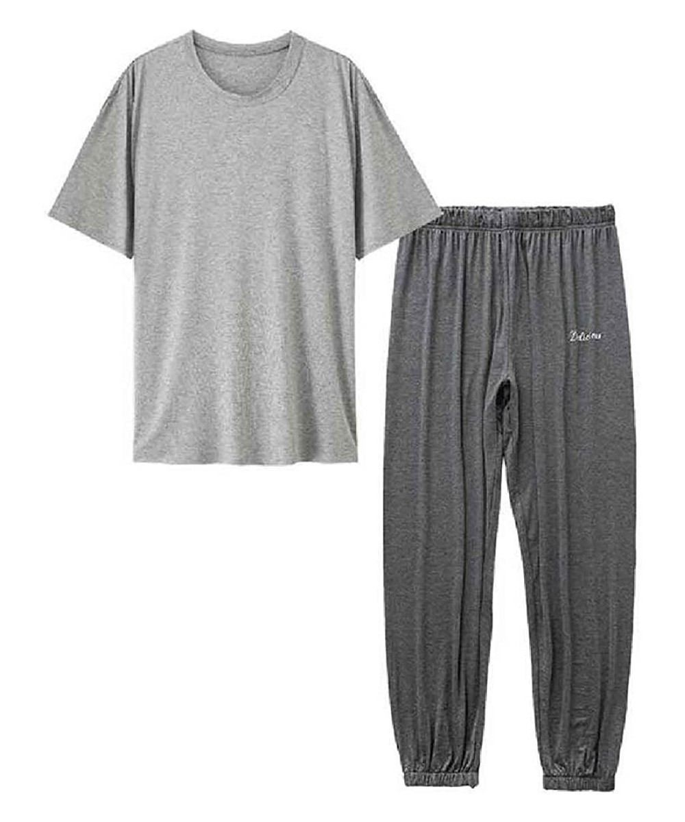 Sleep Sets Men Summer Casual Thin 2 Piece Set Modal Long Pants Sleepwear - As1 - CV199ODDYYZ