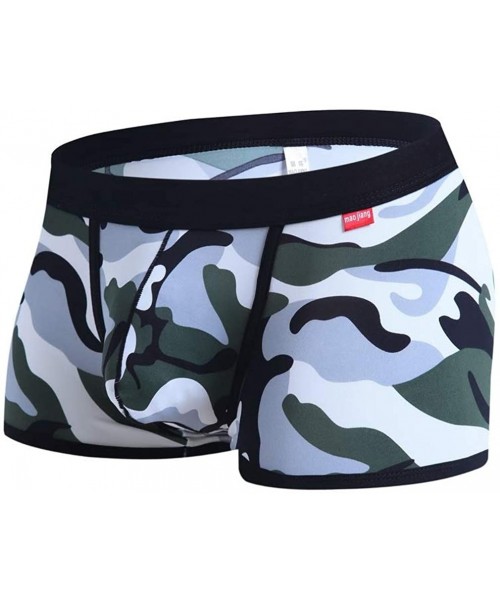 Boxer Briefs Mens Camouflage Boxer Briefs Slim Low Waist Pants U Convex Underwear - Royal Blue+coffee Red+ White Green - C518...