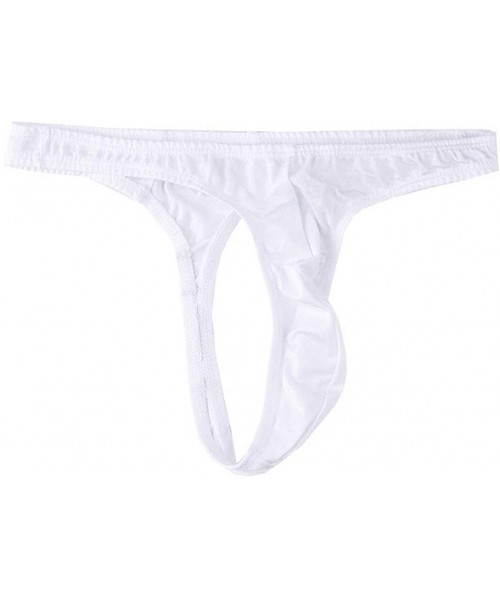 Briefs Men's Sexy Thong Soft Swimsuit Stretch Slim Narrow Single T-Shirt - White - CA192220U43