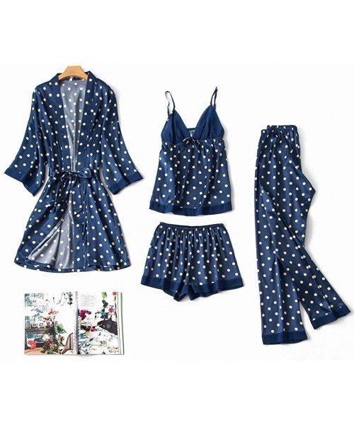 Robes Women Satin Silk Pajamas Cardigan Nightdress Bathrobe Robes Underwear Sleepwear - Blue - C019520GKCG