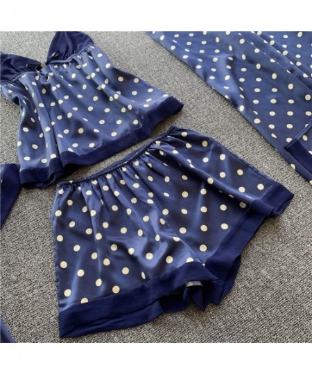 Robes Women Satin Silk Pajamas Cardigan Nightdress Bathrobe Robes Underwear Sleepwear - Blue - C019520GKCG