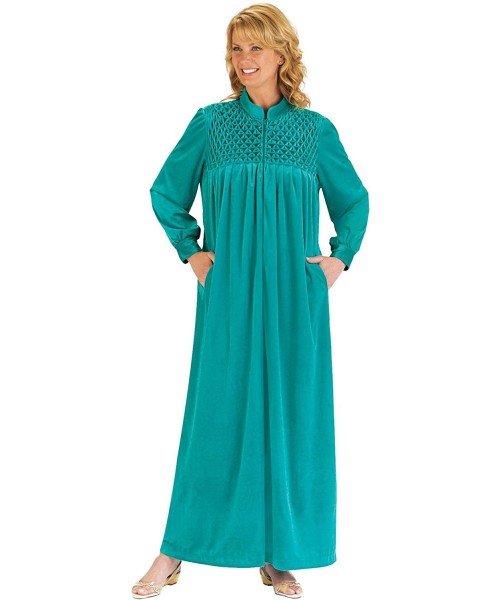 Nightgowns & Sleepshirts Zip-Front Velour Robe - Jade - C811F0ZBRCR