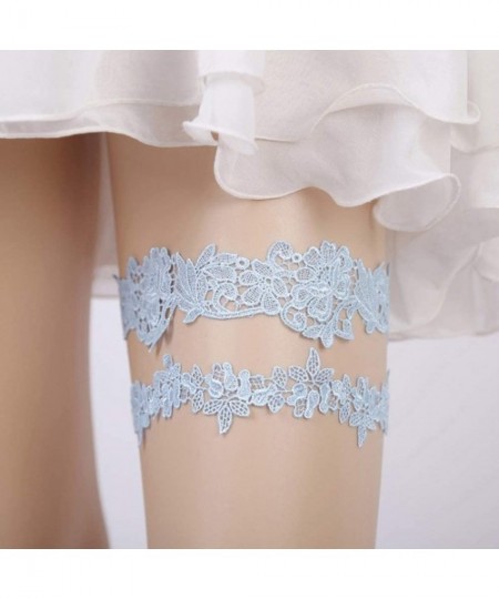 Garters & Garter Belts Womens Lace Wedding Garters for Bride Leaf Design Party Prom Garter Set - Blue - C318TZZMGH0