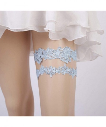 Garters & Garter Belts Womens Lace Wedding Garters for Bride Leaf Design Party Prom Garter Set - Blue - C318TZZMGH0