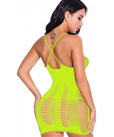 Baby Dolls & Chemises Sexy Women Fishnet Mini Bodycon Hole Dress Hollow Out Cami Babydoll Lingerie - Yellow - CA18W53R4MY
