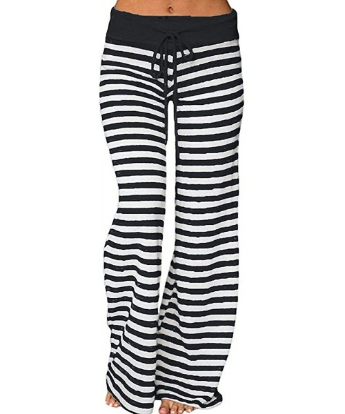 Bottoms Women's Loose Baggy Yoga Palazzo Pants Floral Printed Lounge Flowy Beach Pants - Black Stripe - CX189Z5GKIN