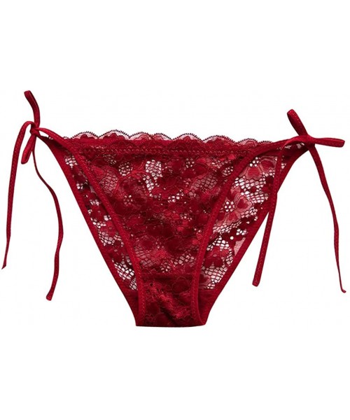 Thermal Underwear Fashion Sexy Lingerie Lace Brief Underpant Sleepwear Underwear Bandage - Wine - CP196N0UT2Y