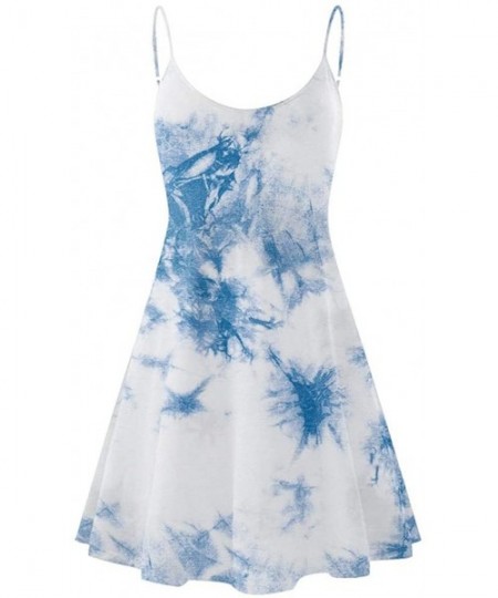 Slips Women's Solid Strappy Short Mini Dress Tank Dress Beach Party Sundress - Tie-dye Light Blue2 - C8190EK49EO