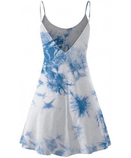 Slips Women's Solid Strappy Short Mini Dress Tank Dress Beach Party Sundress - Tie-dye Light Blue2 - C8190EK49EO