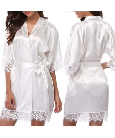 Nightgowns & Sleepshirts Ice Silk Ladies Sexy Sleep Wear Dress Short Ice Silk Bride-to-be Robe Lace Nightwear - Red - C318TYY...