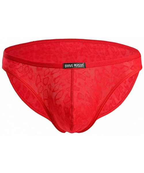 Bikinis Sexy Men's Underwear Lace Low Waist Bikini Briefs - Red - C1193OO0WZ5