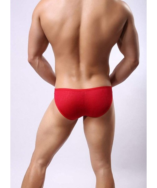 Bikinis Sexy Men's Underwear Lace Low Waist Bikini Briefs - Red - C1193OO0WZ5