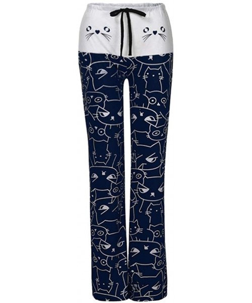 Bottoms Comfy Casual Pajama Pants High Waist Stretch Floral Print Drawstring Palazzo Lounge Pants Wide Leg - C-02 - CV1947I8HDD