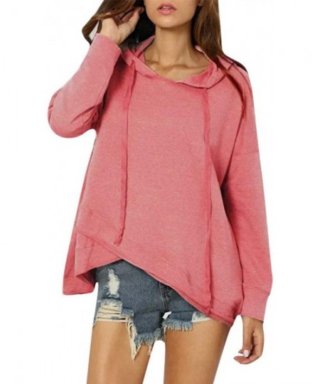 Tops Women's Casual Lace Up Long Sleeve Hoodie Pullover Solid Sweatshirt - Pink - CA18WAWY7UR
