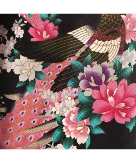 Robes Spa Bathrobes for Women - Printed Peacock Kimono Hooded V-Neck Summer Lightweight Long Robe Sleepwear - Black - CZ18HYH...